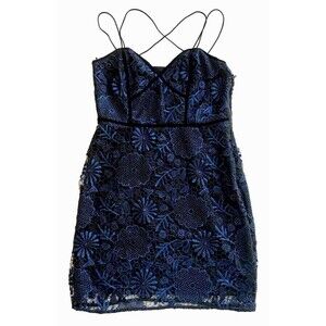 GUESS Womens Metallic Lace Cocktail Dress size 6 Blue Black Whimsigoth